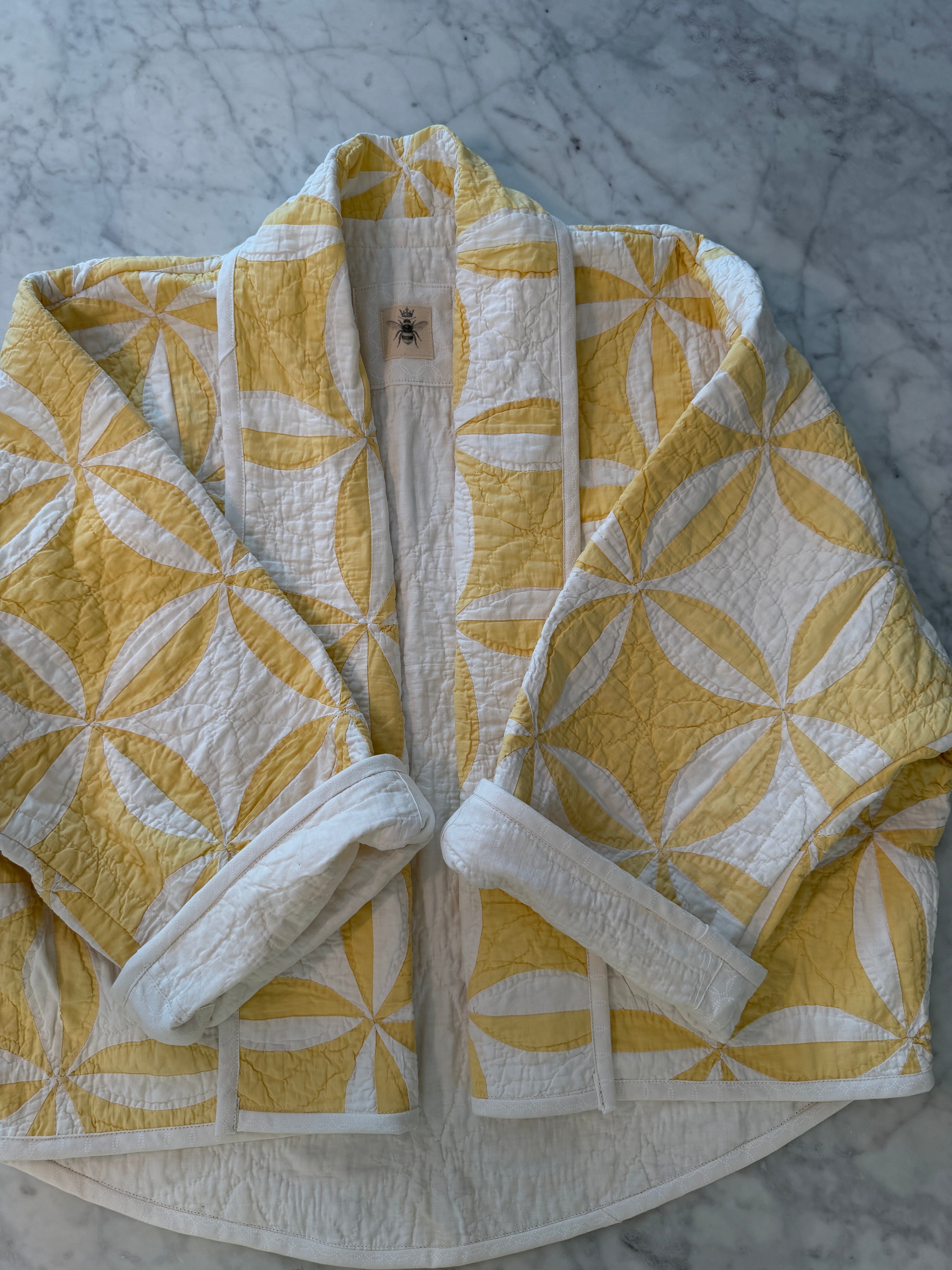 Buttery Yellow Vintage Orange Peel Quilt Swoop Coat