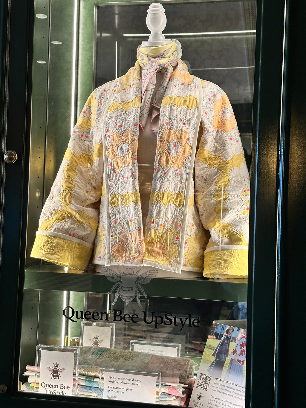 Pale Yellow Flower Garden Antique Quilt Swoop Coat
