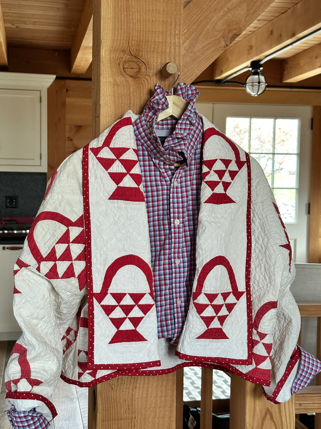 Red Basket Antique Quilt Cool Crop Jacket