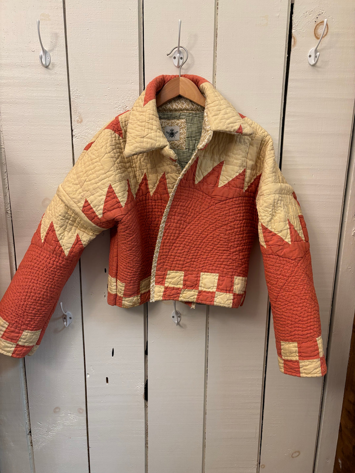 Red and Cream Sawtooth Quilt Coat
