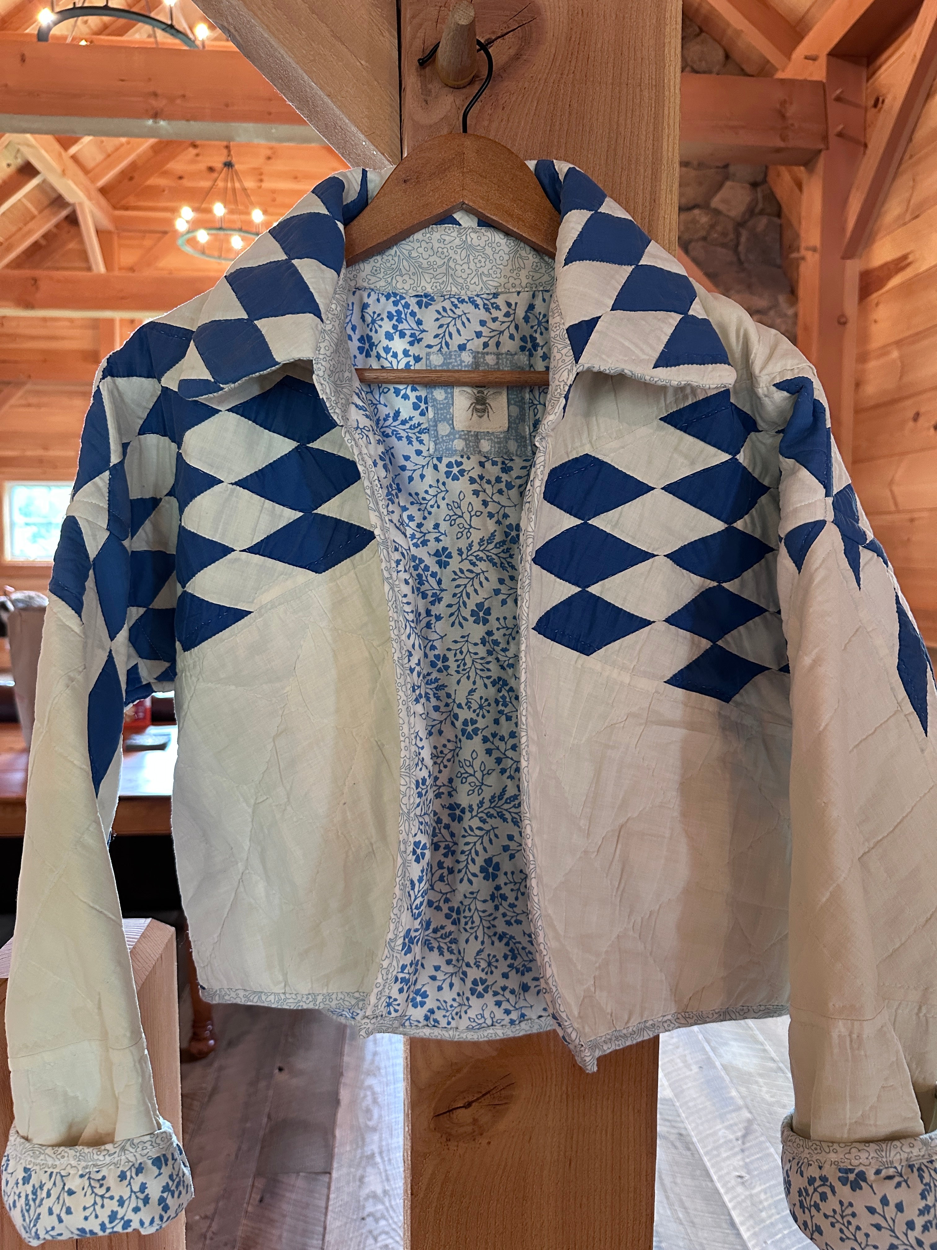 Royal on Ivory LoneStar Cool Crop Jacket with Barn Style Collar