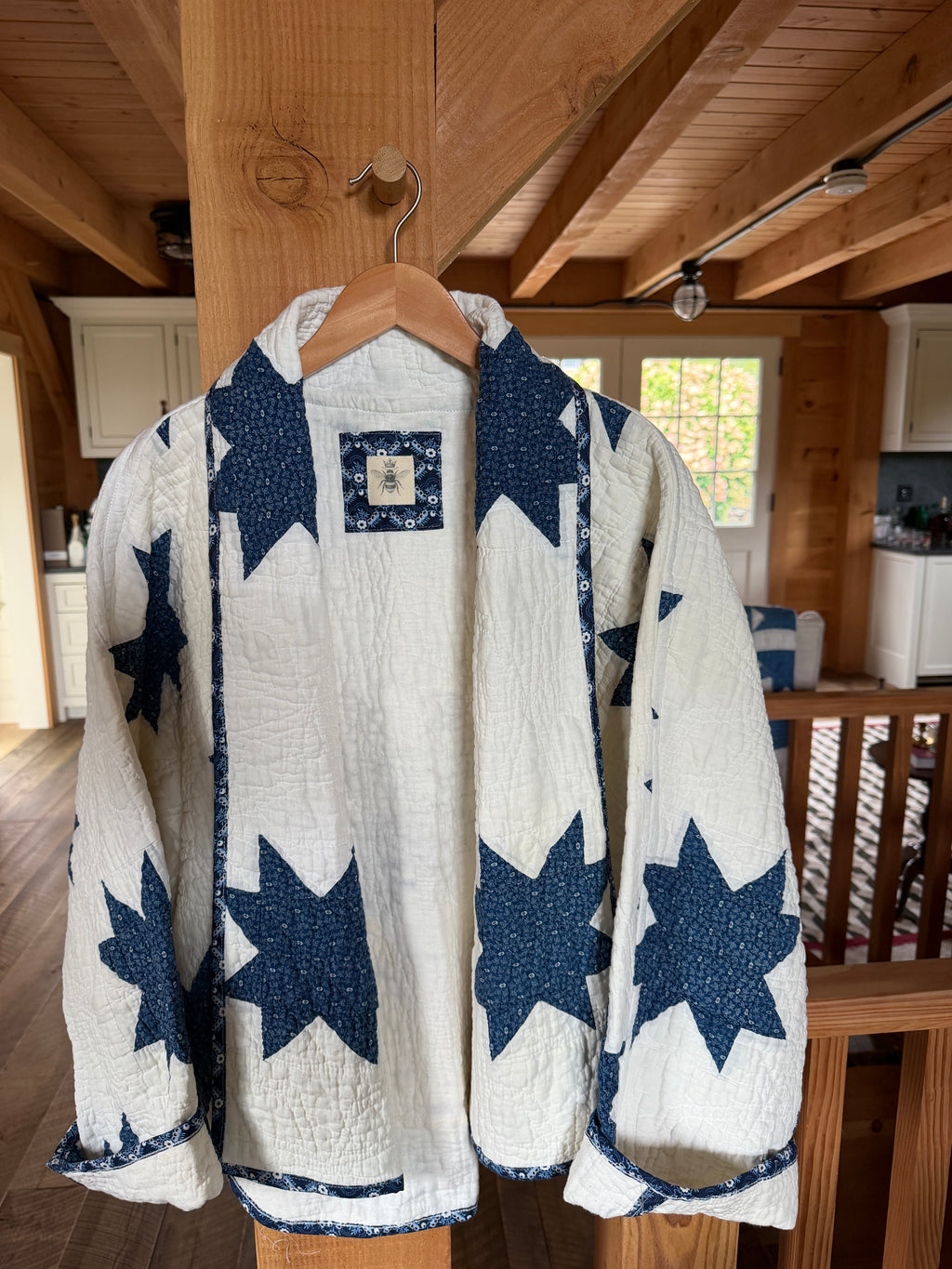 Navy 8-Point Star Vintage Quilt Swoop Coat