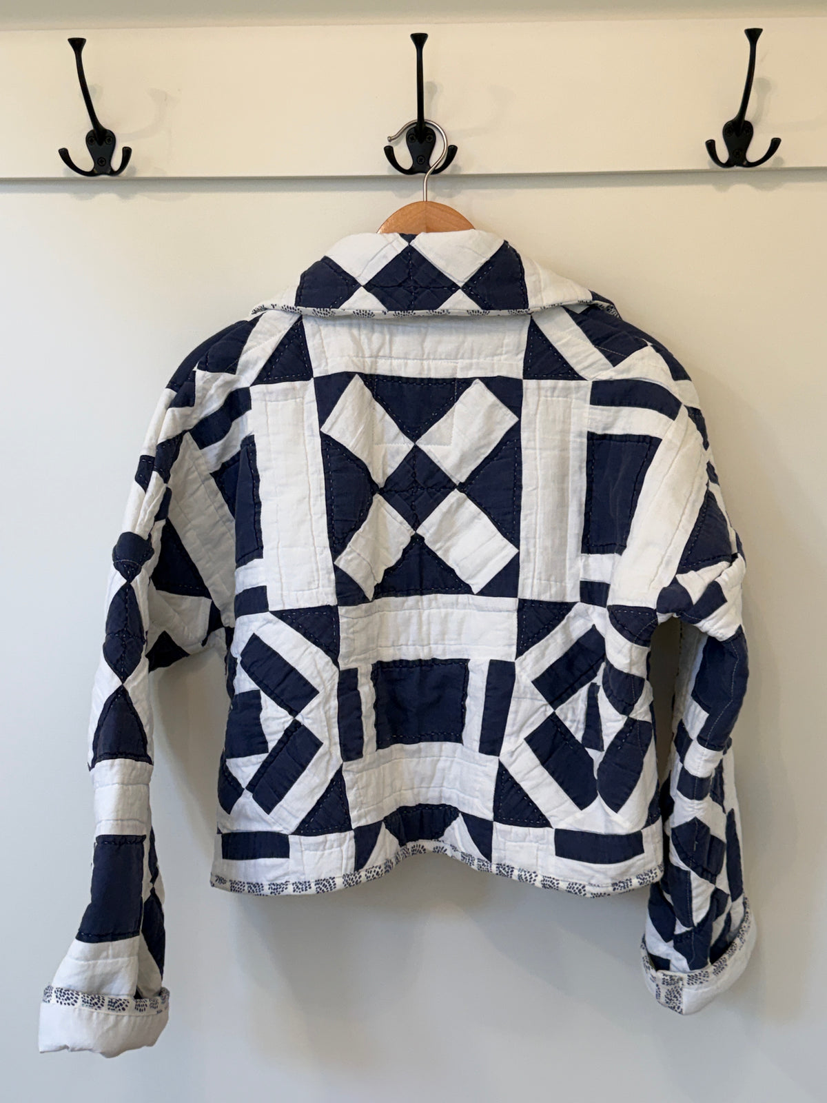 Navy & White Cross Roads Vintage Quilt Crop Jacket