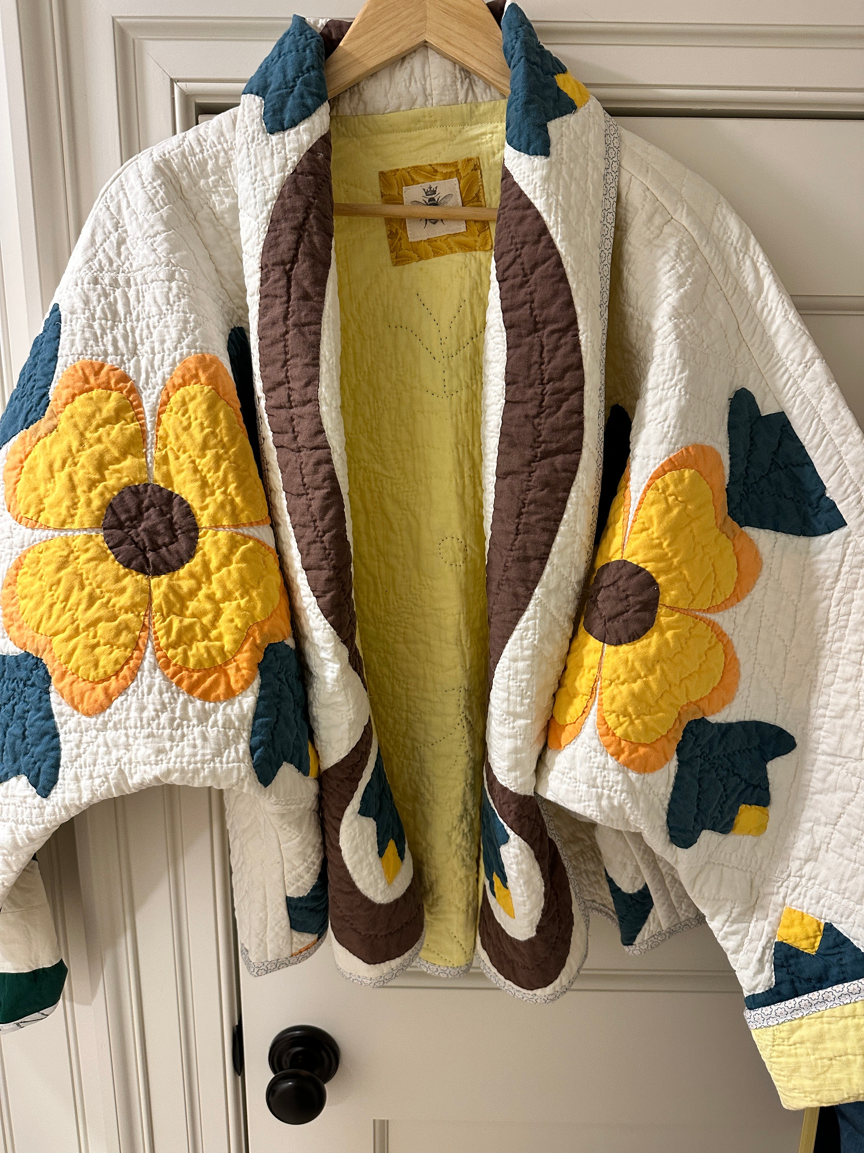 Gold Blooms Vintage Quilt Coat