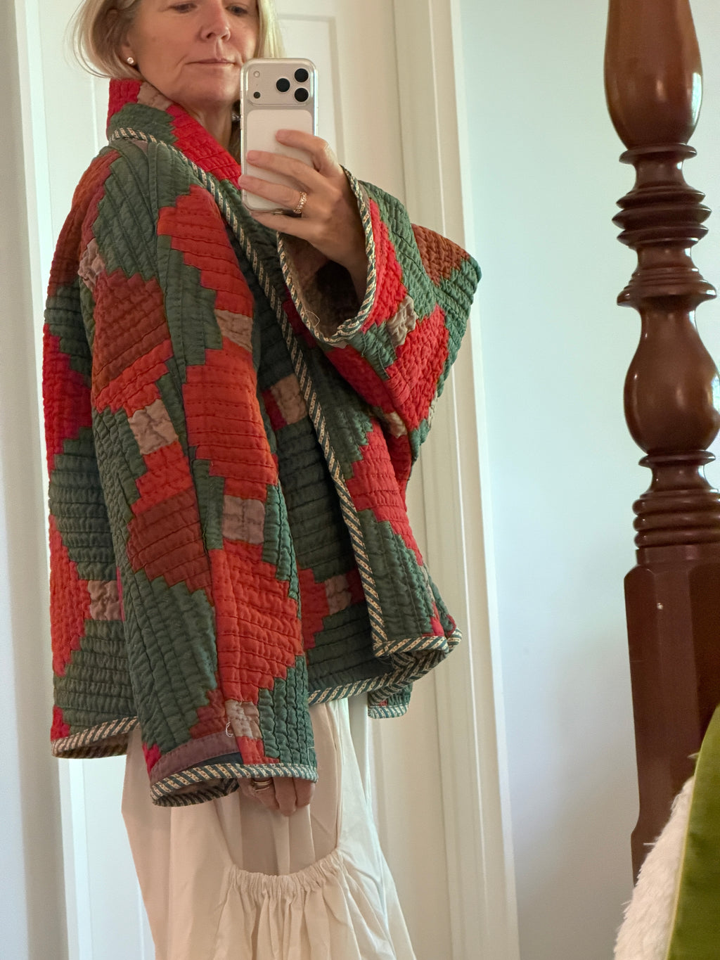 Log Cabin Lanterns Vintage Quilt Swoop Coat