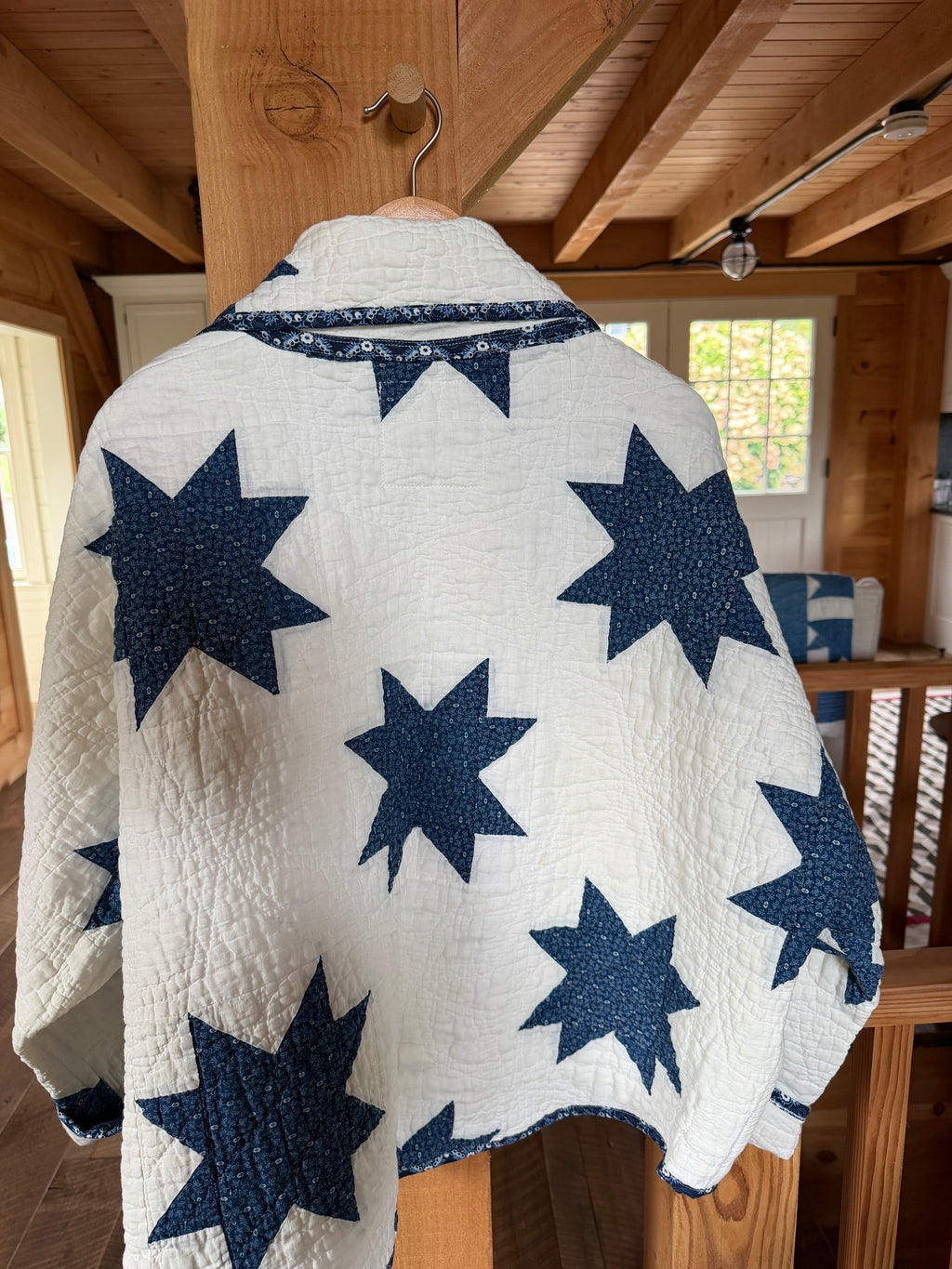 Navy 8-Point Star Vintage Quilt Swoop Coat