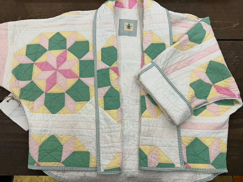 Pink Star in Green Flower Garden Swoop Coat