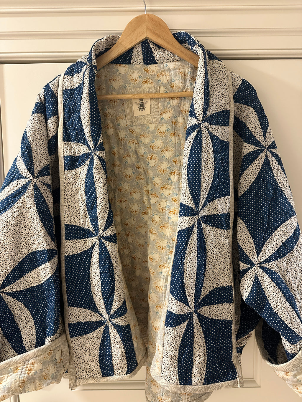 Navy Robbed White Antique Quilt Coat