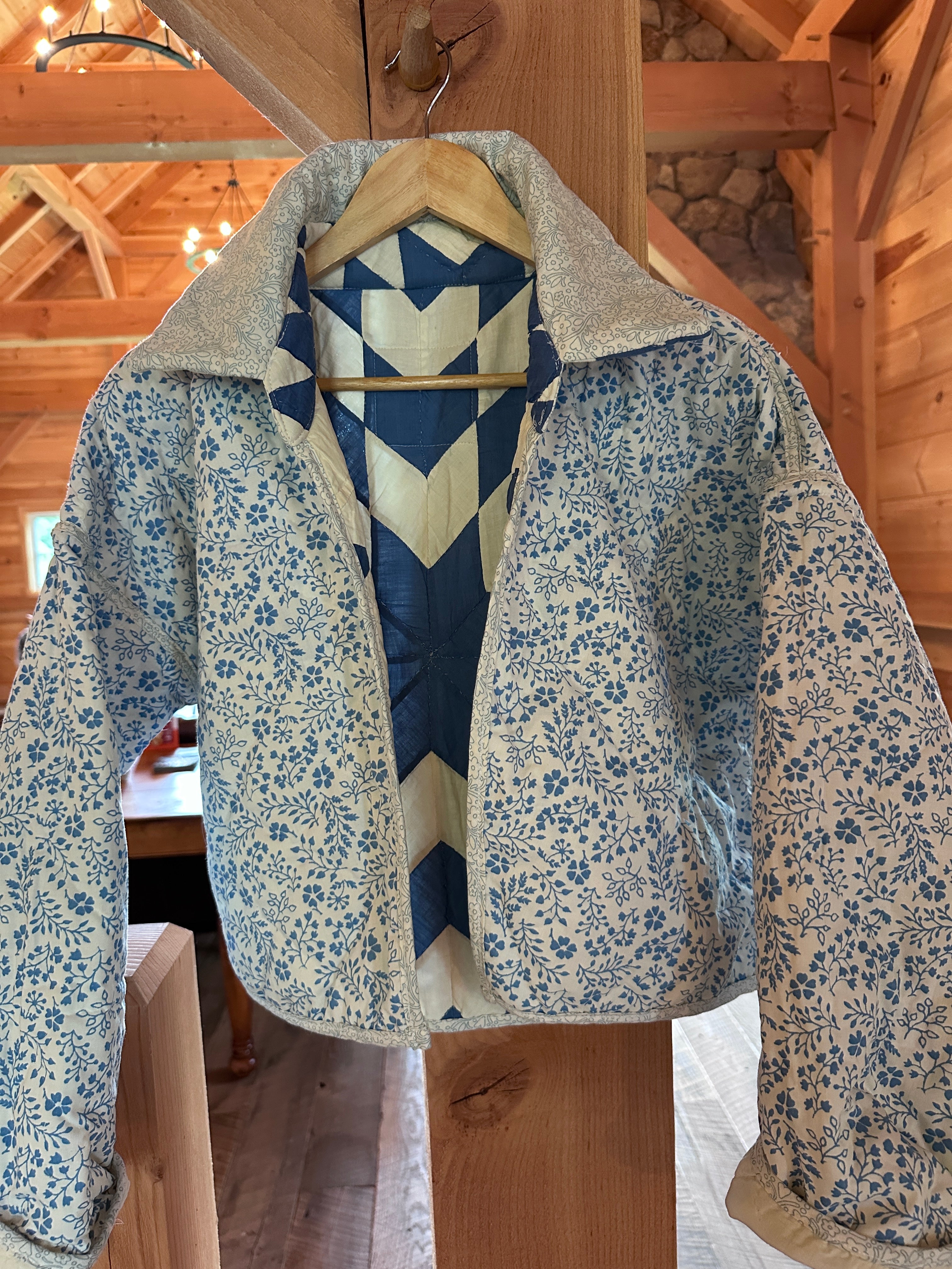 Royal on Ivory LoneStar Cool Crop Jacket with Barn Style Collar