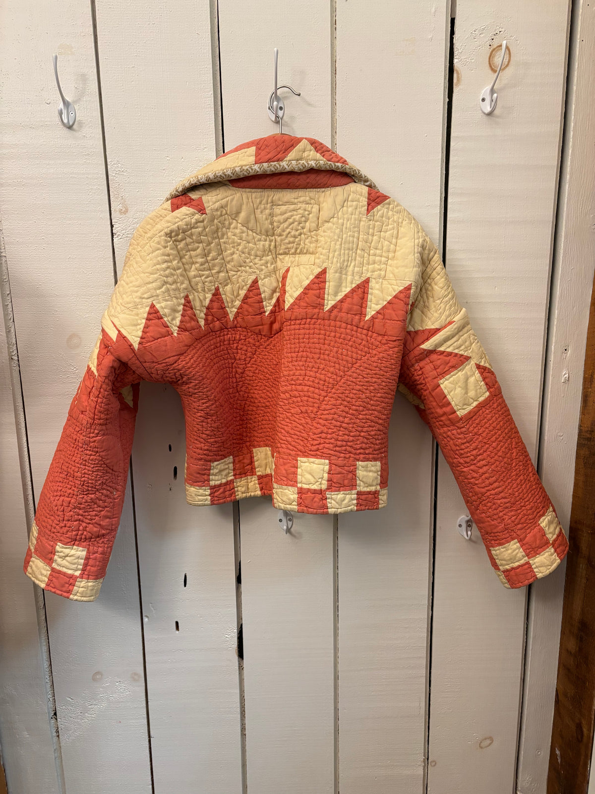 Red and Cream Sawtooth Quilt Coat